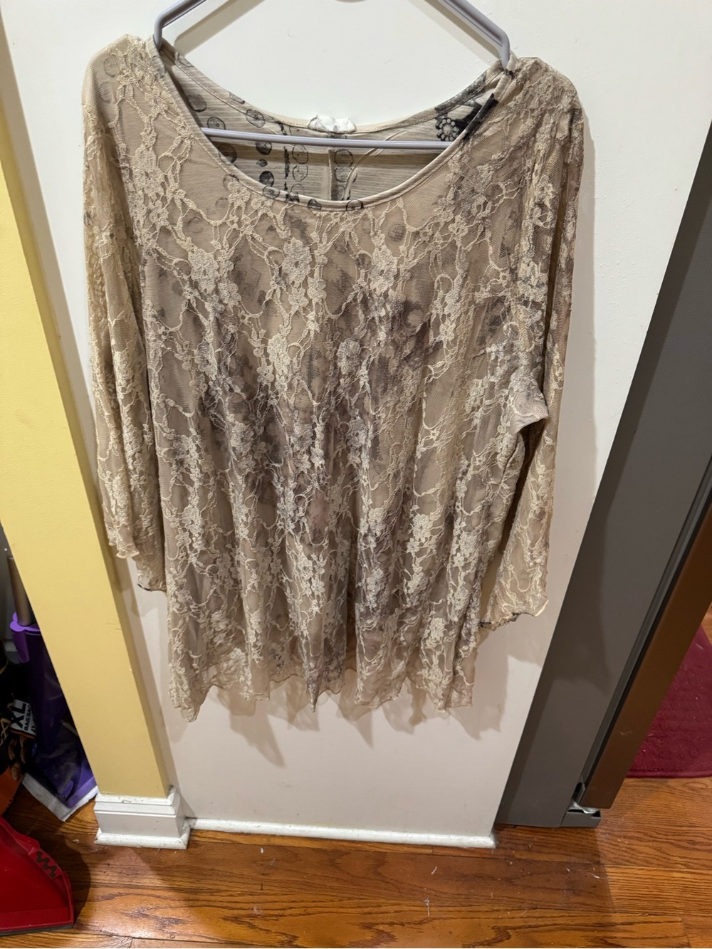Lace Overlay Women's Tunic Top - Beige